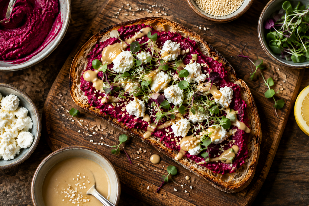 Beet Tahini Toast with Goat Cheese