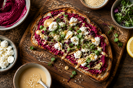 Beet Tahini Toast with Goat Cheese