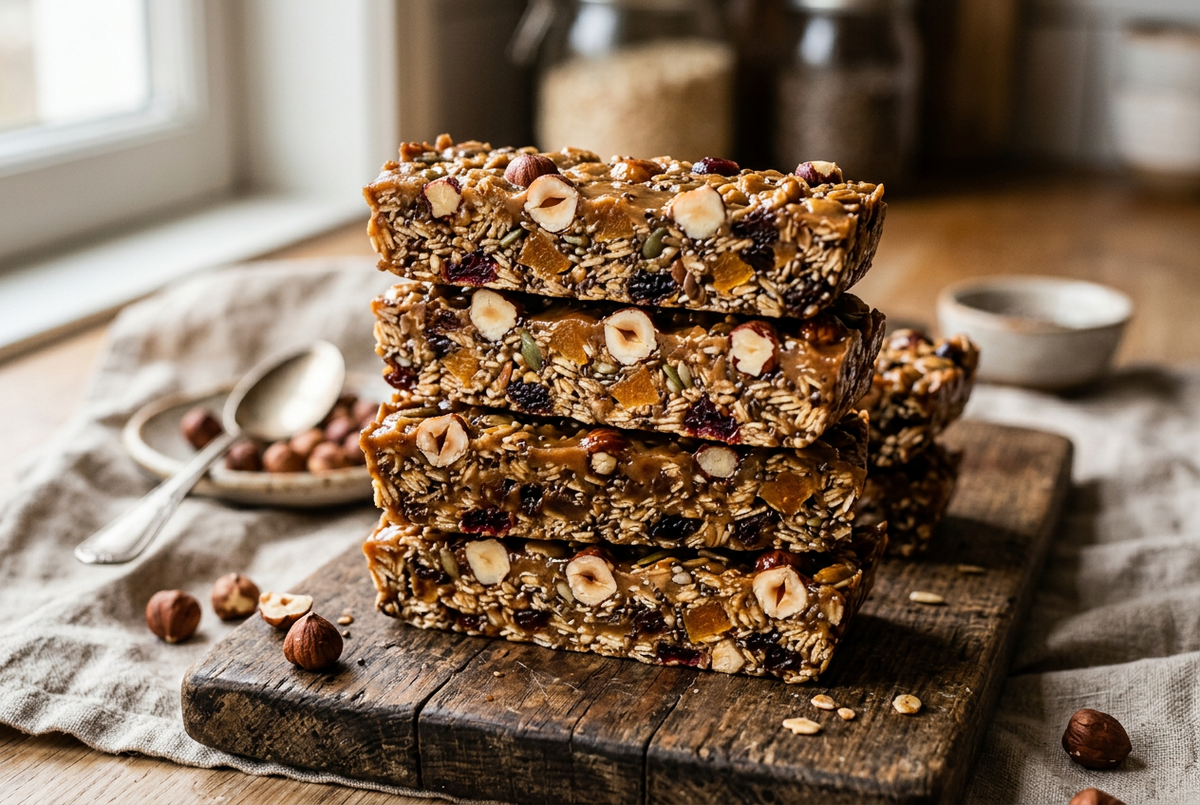 Hazelnut Tahini-Date Granola Bars