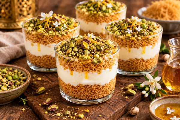 No-Bake Pistachio Kunafa Cheesecake Cups