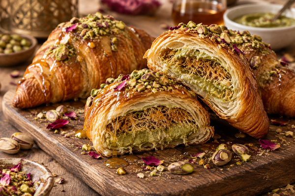 Pistachio Kunafa Stuffed Croissants