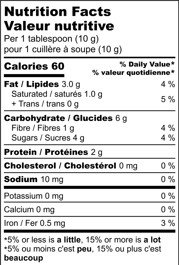 Nutrition Facts label for Plain Halawa Sweet