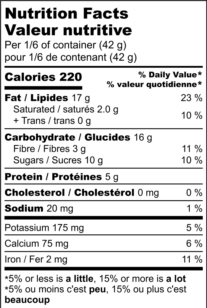Nutrition Facts label for Hazelnut Halawa (Tahini) Spread