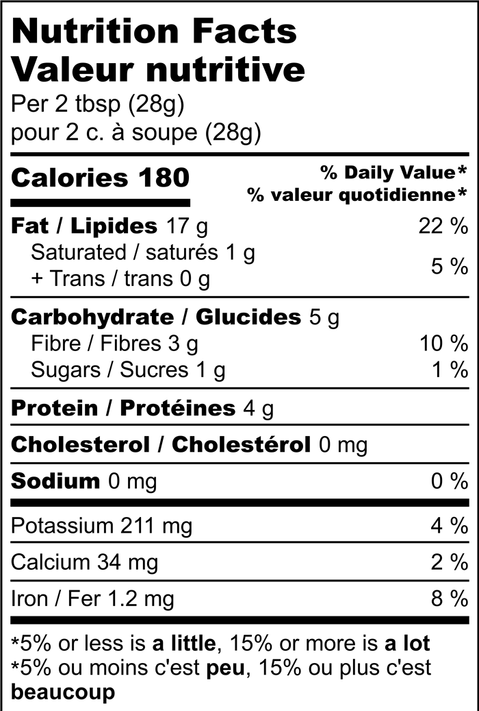 Nutrition Facts label for Hazelnut Butter Spread