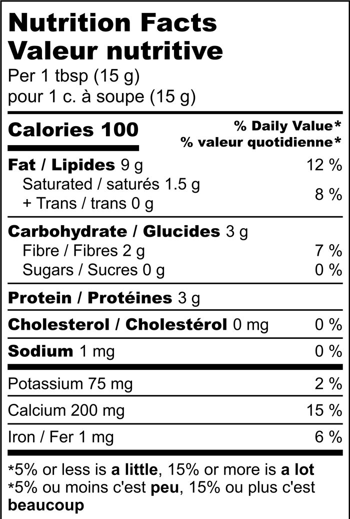 Nutrition Facts label for Black Sesame Tahini Paste