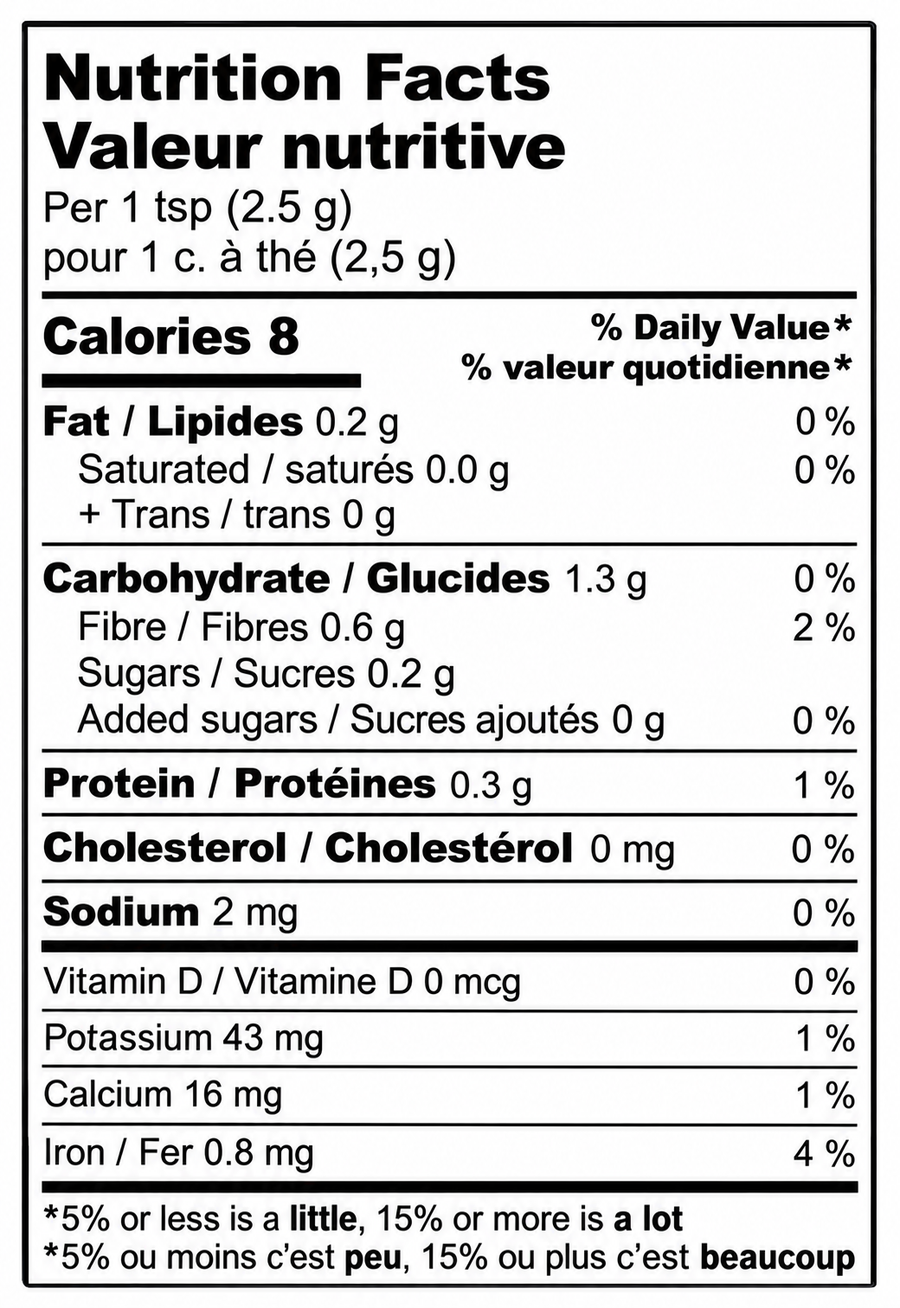 Nutrition Facts label for Beef Shawarma Spice