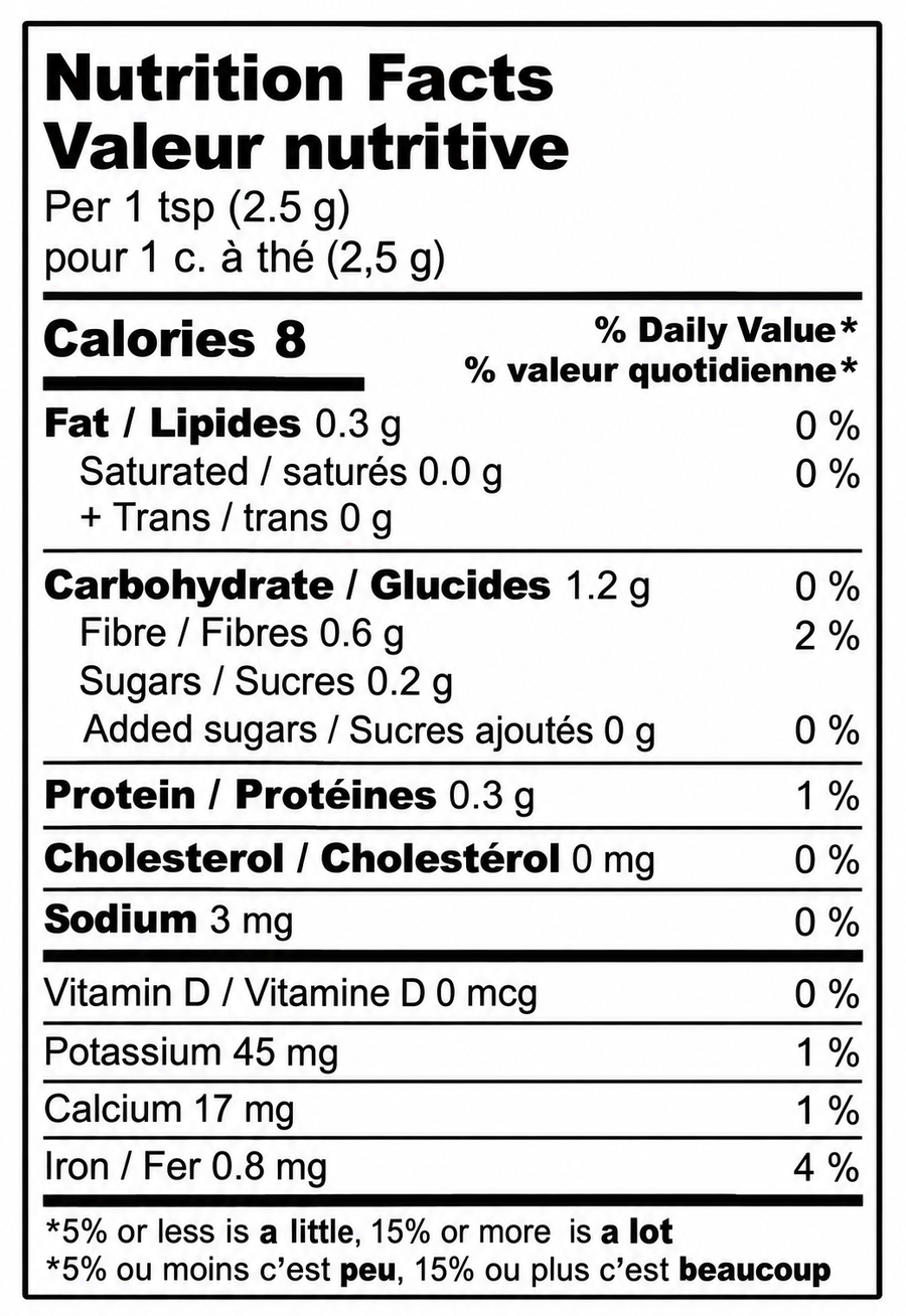 Nutrition Facts label for Falafel Spice