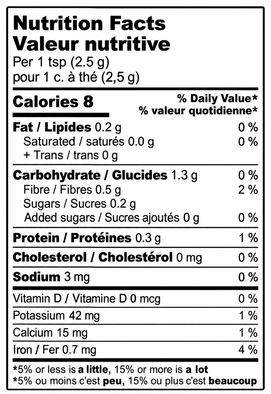Nutrition Facts label for Shish Tawook Spice