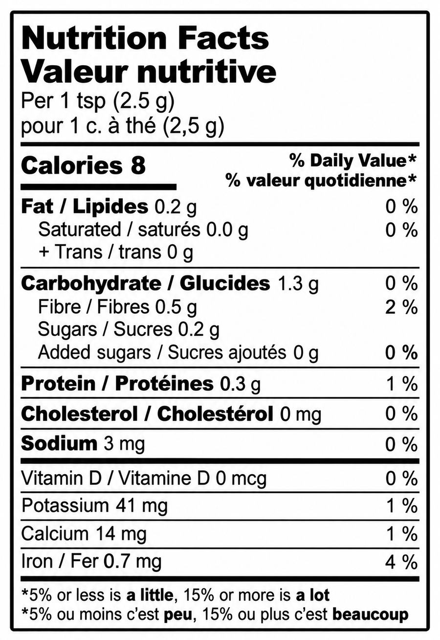 Nutrition Facts label for Chicken Shawarma Spices